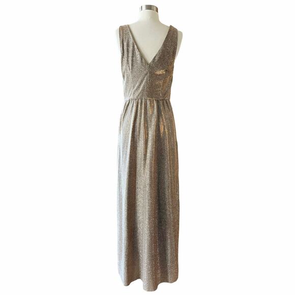 ADDISON EVENING Gold Gown Glitter Metallic Dress Sleeveless V-Neck Formal 8 NWT - Picture 5 of 15